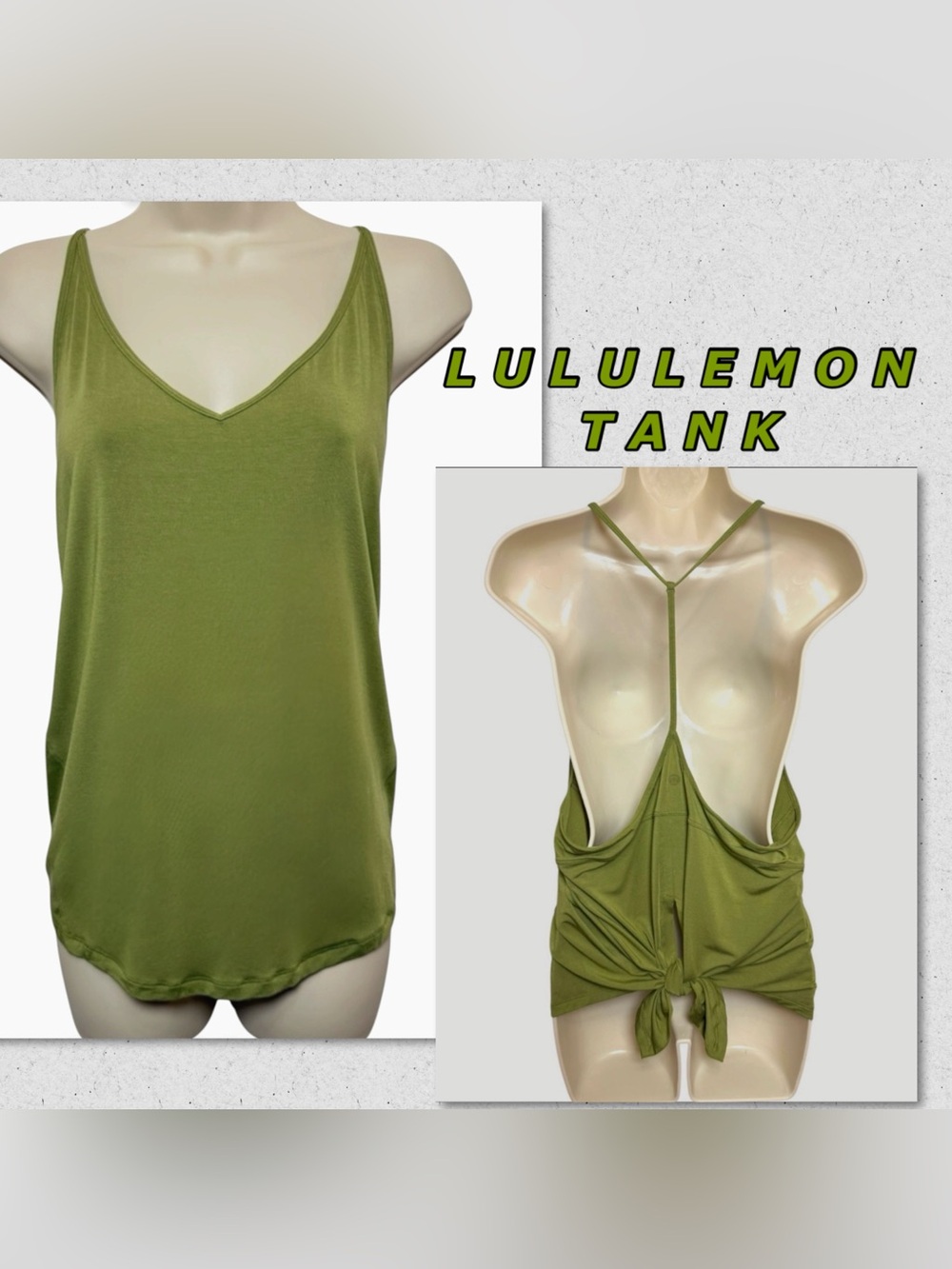 Lululemon Yoga Modal Silk Bronze Green Y Strap Open Tie Back Tank Top 12